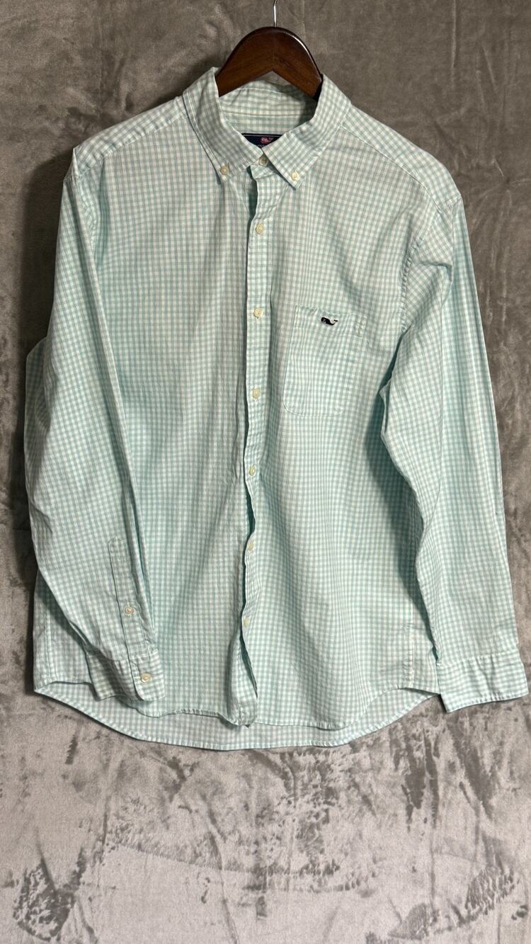 Vineyard Vines Men’s Large Tucker Shirt Blue Gingham Button Down Classic Fit